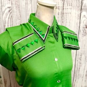 Equine Green Embellished Hidden Zipper Horse Show Shirt